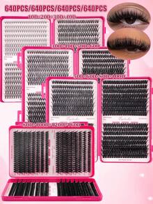 640 Stück Büschel einzelne Wimpern, weiche natürliche falsche Nerz-Wimpern zum Selbermachen, Wimpernverlängerung, Wimpernbüschel, einzelne Wimpern, Wimpern, Kunstwimpern - D - Übersicht 2
