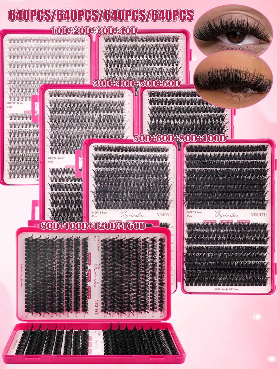640 Stück Büschel einzelne Wimpern, weiche natürliche falsche Nerz-Wimpern zum Selbermachen, Wimpernverlängerung, Wimpernbüschel, einzelne Wimpern, Wimpern, Kunstwimpern