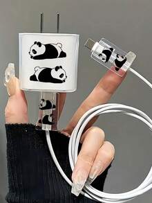 3pcs Set Of Cute Cat, Bear, White Floral Design Protective Cases Compatible With Apple 20W Charger And Charging Cable - Multicolor - View 4