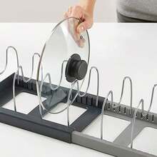 10 Tier Expandable Saucepan Pan Pot Lid Holder Home Kitchen Organiser Rack Storage - Grey - View 4