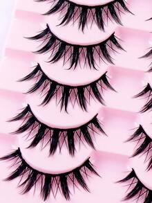 MAANGE 10对动漫猫眼蓬松假睫毛，欧式风格，多包装，可重复使用D型卷翘浓密睫毛，专业化妆，适用于角色扮演和舞台表演，打造戏剧性眼妆，新手也能轻松上手 - 黑色 - 查看 10