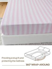 1 pièce Drap-housse 100% coton, rayé lavé, texture naturelle, doux et confortable, s'adapte à un matelas de 30 cm d'épaisseur, linge de lit unisexe pour dortoir, literie scolaire, décoration de dortoir, décoration de chambre minimaliste - Multicolore - Voir 4