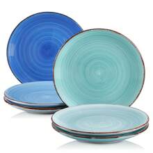 vancasso Set di stoviglie con bordo cigliato misto 12 pezzi dipinto a mano con ciotola e piatto in ceramica blu per 4 persone - Multicolore - Visualizzare 12