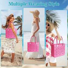 Medium Rubber Beach Bag For Men & Women, Large Capacity Rubber Travel Tote Bag For The Beach Boat Pool - Hoa hồng đỏ mới - Xem 4
