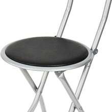 Gr8 Home Black Folding Bar Stool Breakfast High Back Chair Padded Round Desk Seat Kitchen - Black - View 2