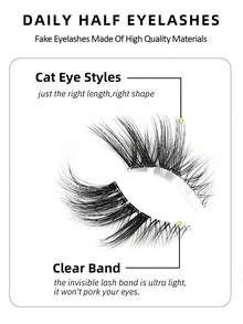 Asiteo Eid 7 par halvögonfransar, genomskinliga bandögonfransar, kattögonögonfransar, korta mjuka 3D-konstminkögonfransar, mjuka naturliga sminkfransar, lösögonfransar, dejter, fester, brudtärna, frieripresenter, strand, hav. - Halva ögonfransar - Visa 3