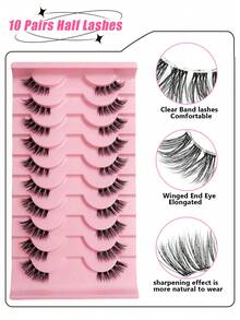 Asiteo Eid Al-Fitr 10 paires de faux-cils à demi-longueur avec bande transparente. Regard naturel, queue d'œil de chat, cils allongés, doux et moelleux, faux-cils en poils de vison naturels. Convient pour le maquillage quotidien, le maquillage de blogueuse beauté, les bandes de faux-cils, les faux-cils, les voyages, la plage, les sorties, les fêtes, les enterrements de vie de jeune fille, les enterrements de vie de jeune homme. - Demi-cils - Voir 4