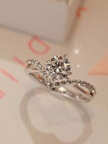 1pc Adjustable Bridal Jewelry Moon & Star Rhinestone Pendant Ring, Suitable For Wedding, Engagement, Casual Wear - A Ring for Love - View 3