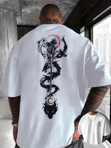 Japanese Elements T-Shirt, Unisex Men's And Women's Blouse, 100% Cotton, Premium Top Streetwear, New Arrivals, Immediate Shipping, Various Colors!! Plus Size - 白色 - 查看 2