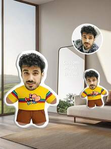 1pc Customized Photo Throw Pillow, Personalized Cushion, Can Customize Interesting Patterns, Double-Sided 3D Pillow, Suitable As Gift For Dad/Mom/Family/Her/Him/Girlfriend/Boyfriend, Couples Birthday Gift - Yellow LOVE - View 7