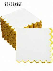 20/40pcs Metallic Gold Foil Accent Cocktail Napkins, Fan-Shaped Disposable Paper Napkins, Suitable For Wedding Receptions, Birthday Parties, 5 X 5 Inches - White - View 8