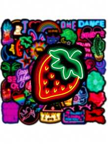 50pcs Neon Stickers, Colorful Neon Vinyl Art Stickers, Suitable For Water Bottles, Laptops, Scrapbooks, Luggage, Cartoon Stickers For Adults & Teens (Random Styles) Scrapbook Supplies Funny Stickers Scrapbooking Supplies Kindle - A - View 8