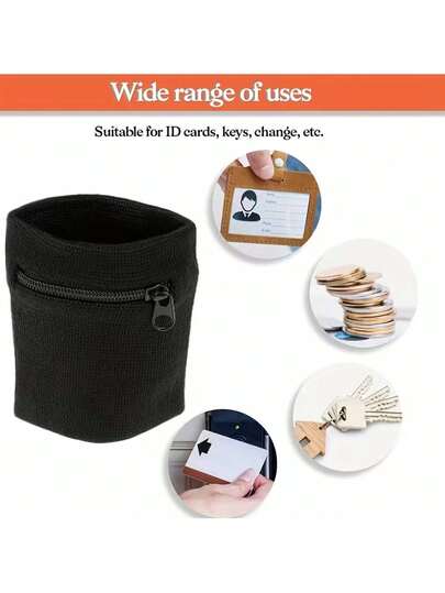 2pcs Zipper Wrist, Wrist Sweat Bands With Zipper, Outdoor Sports Lightweight Wristband For Women Men Running, Hiking Workout, Storage Bags Fit Key Cards And Items.