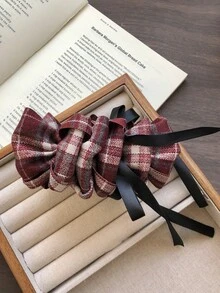 1/3个格子荷叶边蝴蝶结发夹，复古优雅马尾辫/半扎发造型配饰，适合女性，适用于细软和粗硬发质，户外、聚会、送礼佳品，发夹，发卡，女士发饰，头部配饰，发卡 - 彩色 - 查看 8