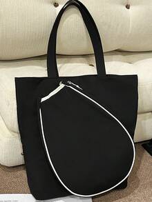 New Large Capacity Badminton Bag, Simple Contrasting Color Hand-Held Shoulder Bag, Sports Style Tote Bag - Black - View 10