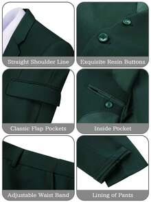 Men's Solid Color Long Sleeve Lapel Front Button Business Wedding Casual Lapel Blazer Formal Dress Two Button Business Casual Elegant Slim Fit Suit - Màu xanh lá cây đậm - Xem 4