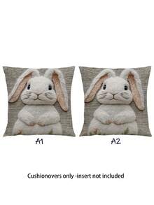 2pcs Faux Embroidered Rabbit Style Animal Print Pillow Cover, Adorable Animal Pattern Design Cushion Cover, Zippered, Sofa Decor, Gaming Lumbar Pillow, Car Lumbar Pillow, Camping Cushion, Hidden Zipper, Machine Washable, Holiday Gift, No Pillow Insert - Grey - View 10