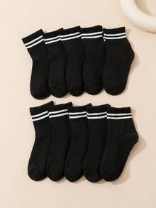 10 Pairs Cotton Children/Youth Student Socks, Daily Casual Socks, Football Sports Mid-Calf Socks - Black - View 3