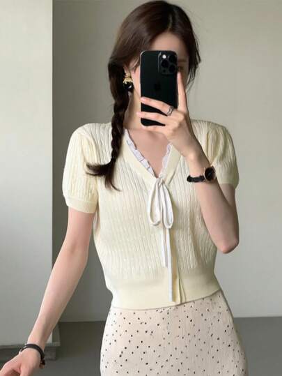 Chic U-Neck Knit Vest For Women, Sleeveless Slim Fit Casual Outerwear Top, Lightweight For Summer