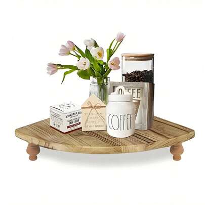 [Delivery Within 2-7 Days In The United States] 1 Vintage Wooden Corner Shelf With Fan-Shaped Dividers Desktop Display Tray Featuring Fan-Shaped Compartments, Complete With Wall-Mountable Corner Storage Bracket. Ideal For Bedrooms, Living Rooms, Kitchens, Coffee Bars, Rustic Decor, Bathrooms, And Dining Areas. Functions As A Display Stand Or Small Item Organizer. Wooden Storage Rack, Fan-Shaped Corner Shelf, Desktop Organizer, Triangular Divider Base, Wall Corner Storage Bracket. Solid Wood Construction, Wear-Resistant And Rot-Proof, Resistant To Cracking.