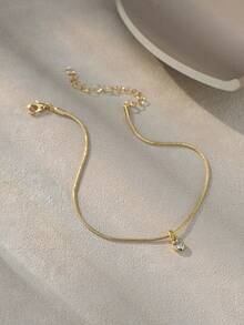 1 buah Gelang Kaki Liontin Hati Minimalis Tembaga dengan Zirkonia Kubik, Cocok Sebagai Hadiah - Yellow Gold - View 5