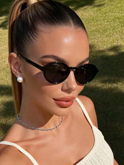 1 Pair Unisex Oval Fashionable Glasses, Beach Accessory, Basic Style, Suitable For Women's Autumn/Winter Outfits, Business Casual Gift