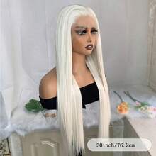 13*4 Lace Synthetic Wigs Platinum Blonde Long Straight Heat Resistant Hair Wig For 30 Inch 150% Density - Silver - View 5