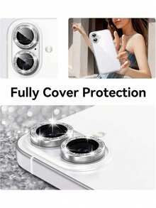 3片装相机镜头保护膜，兼容 16/16 Plus/17/17 Pro/17 Pro Max/17 Air，9H钢化玻璃镜头盖，金属环装饰配件，适用于手机壳（银色） - 銀色 - 查看 7