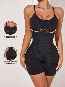 Women Sleeveless Metallic Thread Bodycon Rompers For Summer - Black - View 3