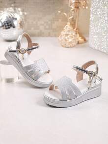 1 Pair Summer High Heel Sandals, Fashionable Soft Bottom Outdoor Peep Toe Non-Slip Strap Thick Bottom Sandals, Suitable For Parties And Outdoor Wear - Silver - View 7
