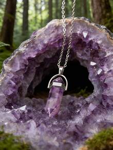 1pc Natural Amethyst Spiritual Tree Of Life Necklace - Hexagon Wrapped Heart Pendant To Enhance Energy; Healing Crystal, Ideal For Men And Women - Purple - View 20