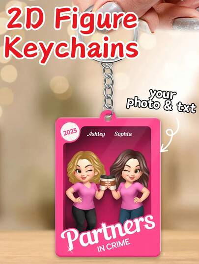 1/3/5 Custom Pink Box-Shaped Personalized Acrylic Keychains, Custom 2D Cartoon Character Keychains, Customizable Souvenirs, Can Upload Name And Photo, Party Accessories, New Year's Gifts For Parents, Partners, Family, Customizable Acrylic Portrait Gifts For Parents, Teachers, New Year's Gifts, Party Decorations, Easter Gifts For Good Friends.
