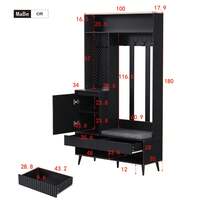 Hallway Wardrobe Kit, Shoe Cabinet, 4 Wardrobe Hooks, Two Drawers And 1 Door, White, 100 Lx35 Wx180 H Cm - Black - View 10
