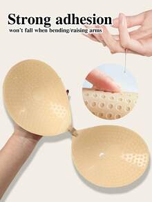 Plus Size Angel Wing Adhesive Bra, Push-Up Strapless Backless Bra, Transparent Shoulder Strap Invisible Support, Suitable For Wedding Dress - Apricot - View 5