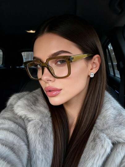 1 par de gafas de moda con montura cuadrada minimalista de color verde oliva, para uso casual diario, lectura, oficina y estilo callejero, unisex