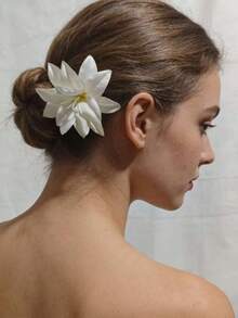 1pc 13cm Large Polyester Flower Print Bohemian Style Fabric Flower Hair Clip, Suitable For Beach, Travel, Date, Daily Wear - Royal Blue - View 7