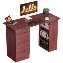 HOMCOM Computer Desk, Writing Table, PC Workstation With 3 Storage Shelves And Drawers, Silver Handle, For Home Office, White - Brown - View 2
