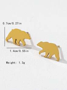 1对精致优雅的不锈钢北极熊元素耳钉 - 金色 - 查看 3