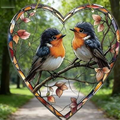 2D Flat 1pc Bohemian Robin Dreamcatcher - 3 Inch Acrylic Painted Glass Window Hanging Decor With Colorful Autumn Leaves, Suitable For Home, Office, Cafe, Library And Car Interior - Home Decor