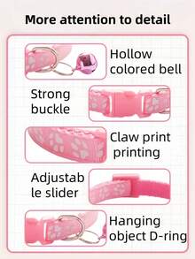 1pc Adjustable And Detachable Pet Collar With A Bell To Prevent Neck Strain. Cute Puppy Collar, Single Paw Print Pattern, Cute Kitten Collar, Pet Leash, Reflective Sticker Pet Supply Collar Set - Multicolor - View 8