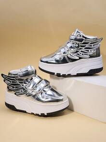 Kids Roller Skate Shoes With 4 Wheels, Detachable Wheels, Roller Skating Shoes, Fashion Casual Shoes With Hook And Loop, For Boys And Girls, Children And Students - Silver - View 5