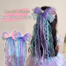 1pc Cute Mermaid Tail Ribbon Bow Hair Clip, Mermaid Sequin Ice Princess Mesh Barrette Hair Accessory - Multicolor - View 9