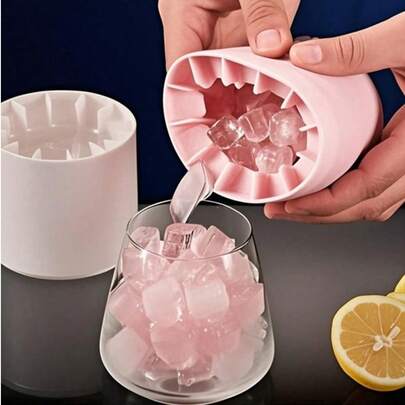 Molde de cubitos de hielo de silicona 3D, molde de hielo con forma cilíndrica, fabricante de cubitos de hielo de silicona de fácil liberación, diseño multicapa, forma de cubo minimalista con tapa, reutilizable para uso doméstico, bar, club y al aire libre (color aleatorio)