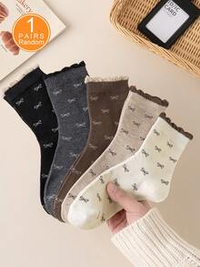 1/3/5/10 Pairs Women's Random Bow Solid Color Bubble Mouth Fashion Mid-Calf Socks, Soft Comfortable Breathable Versatile Cute Casual, Suitable For Daily Outings And Gatherings, All Seasons - Multicolor - View 6