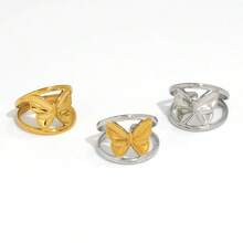 Uself 3 pezzi/1 pezzo Anelli in acciaio inossidabile con design a farfalla, placcati in oro 18K, gioielli di alta qualità e impermeabili, adatti per uso quotidiano, vacanze, spiaggia e altre occasioni, gioielleria occidentale, gioielli da donna, marchio per donne, anelli da donna - Multicolore - Visualizzare 6