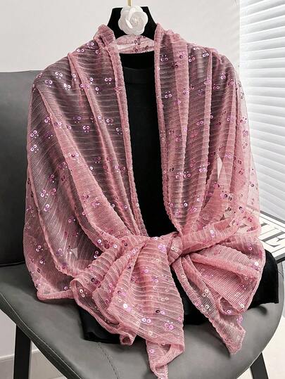 1pc New Spring And Summer Sequin Scarf Shawl Headscarf Sunscreen Beach Scarf, Suitable For Beach Vacation Shawl, Adds Highlights To Your Style And Is A Festive Gift
