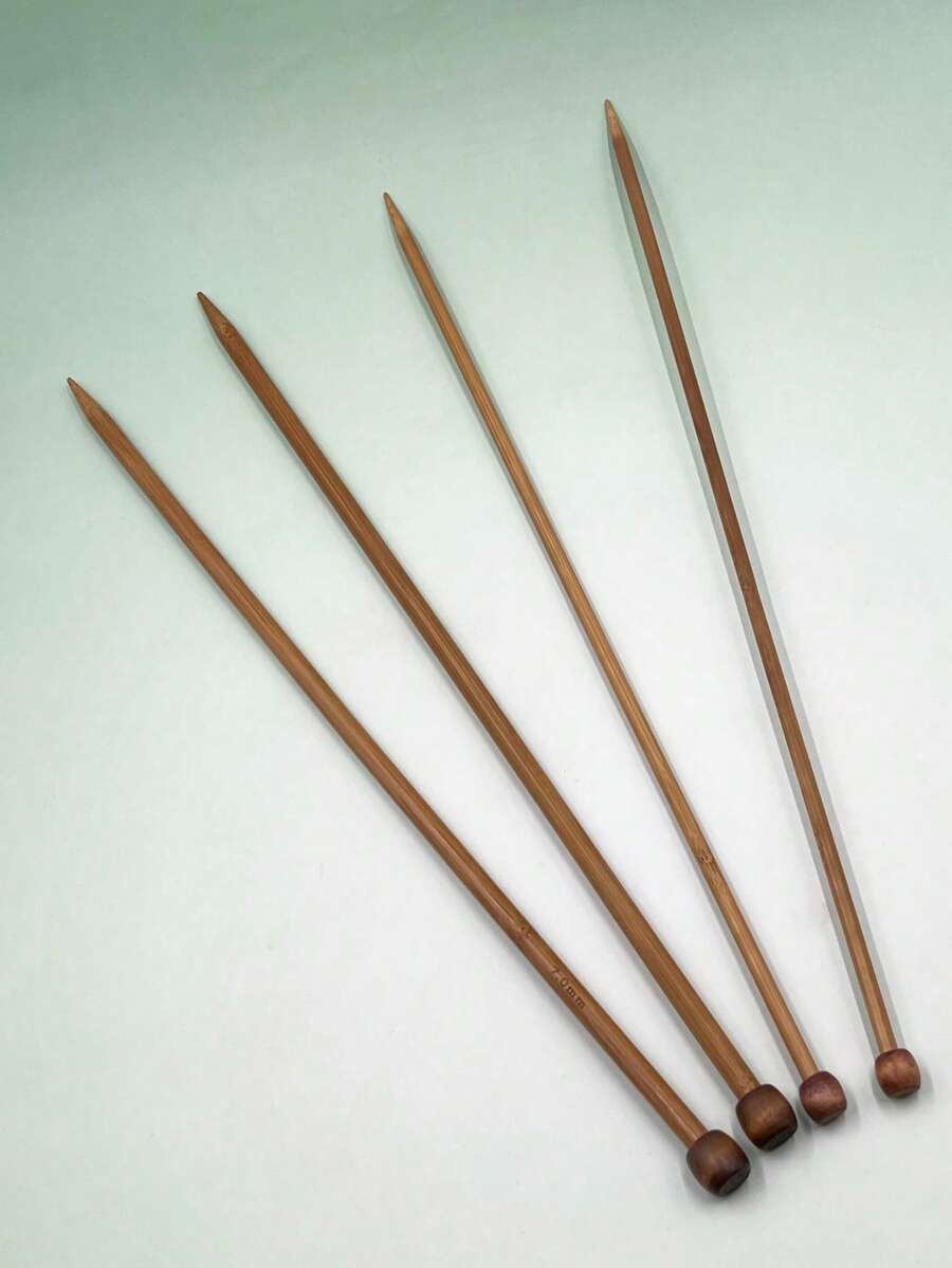 1 Set Of 2 Bamboo Single-Pointed Knitting Needles, 35cm Long, 5.0mm X 2, 7.0mm X 2, Natural Bamboo Knitting Needles For Handmade Knitting, Sweater Knitting, Crochet, Yarn Crafts - Carbonized Single-pointed Knitting Needle - View 1