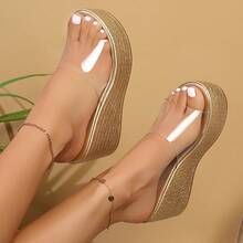 女士极简主义坡跟凉鞋，棕色和金色，春夏款 - 無色 - 查看 3