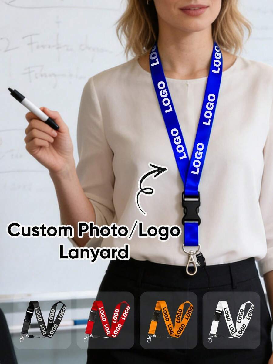 Lanière personnalisée avec logo, photo ou texte, avec clip pour badge et boucle de sécurité. Personnalisable avec le logo, la photo ou le nom de votre entreprise. Idéale pour le bureau, les événements professionnels, les activités d'entreprise, le team building, les salons, les conférences, le personnel scolaire et un usage quotidien. Disponible en plusieurs couleurs. Porte-badge/carte d'accès. - Multicolore - Voir 1