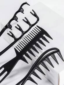 WANMEI 3pcs Textured Hair Brush Set, Volumizing Wide Tooth Comb, Fluffy Wide Tooth Curling Comb, Men's Textured Styling Brush For Volume, Double-Sided Wide Tooth Textured Brush, Unisex Hair Styling Tool - Black - View 6